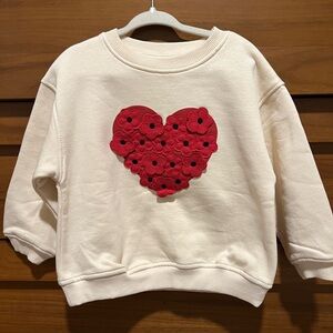 NWOT Zara Cream Sweatshirt with Red Heart Design
